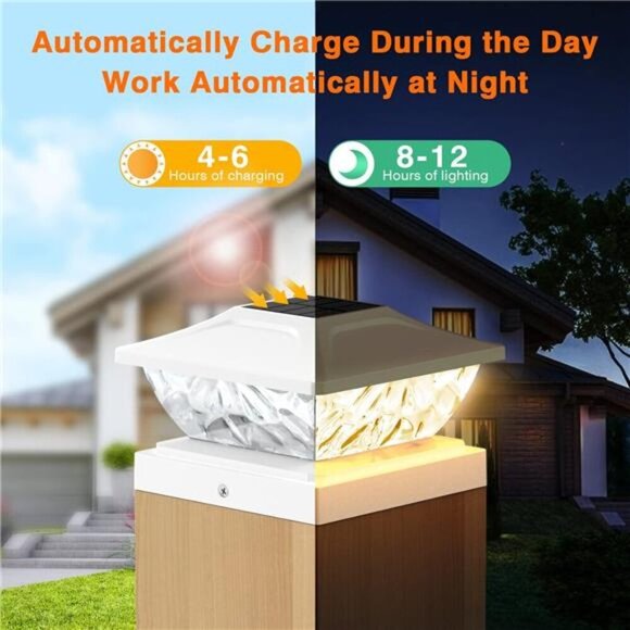 Solar Post Cap Lights 6 Pack, 2 Mode Bright Solar Post Lights Waterproof Fence - Picture 6 of 7